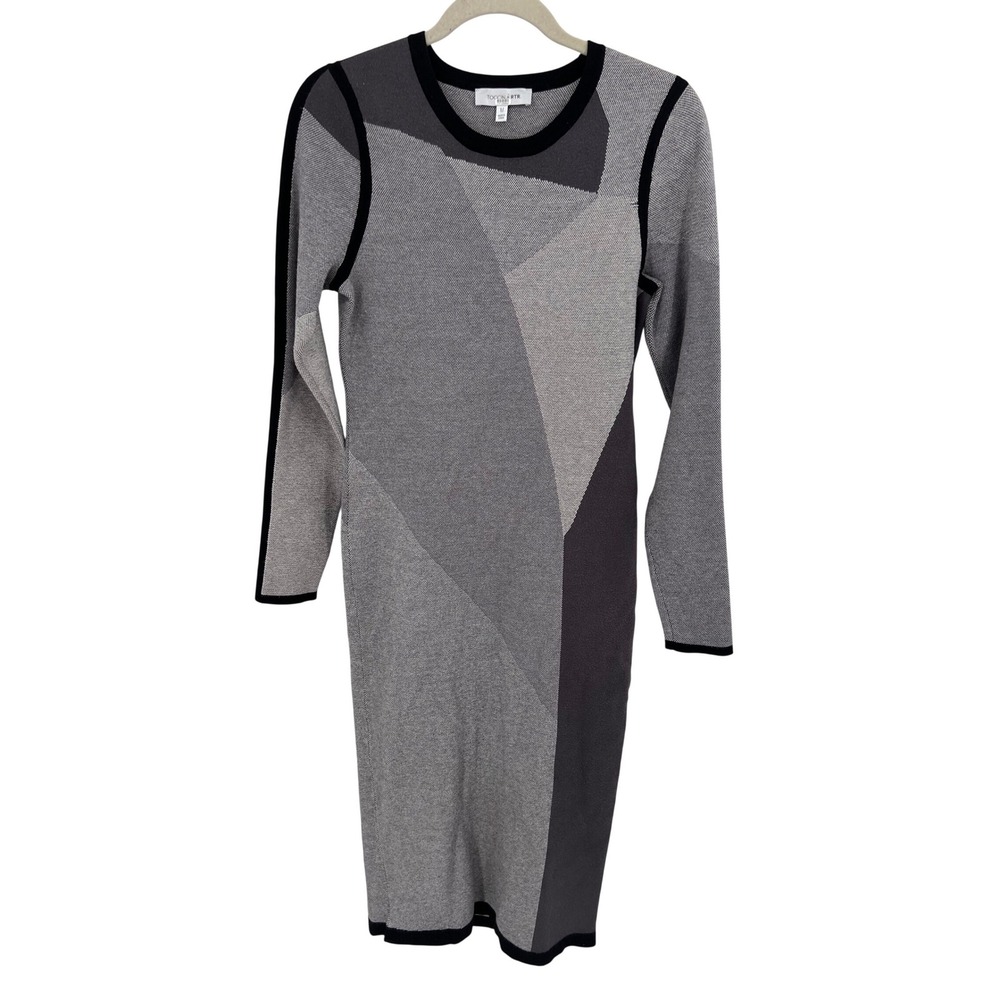 Toccin x‎ RTR Grey Geometric Colorblock Knit Long Sleeve Midi Sweater Dress M